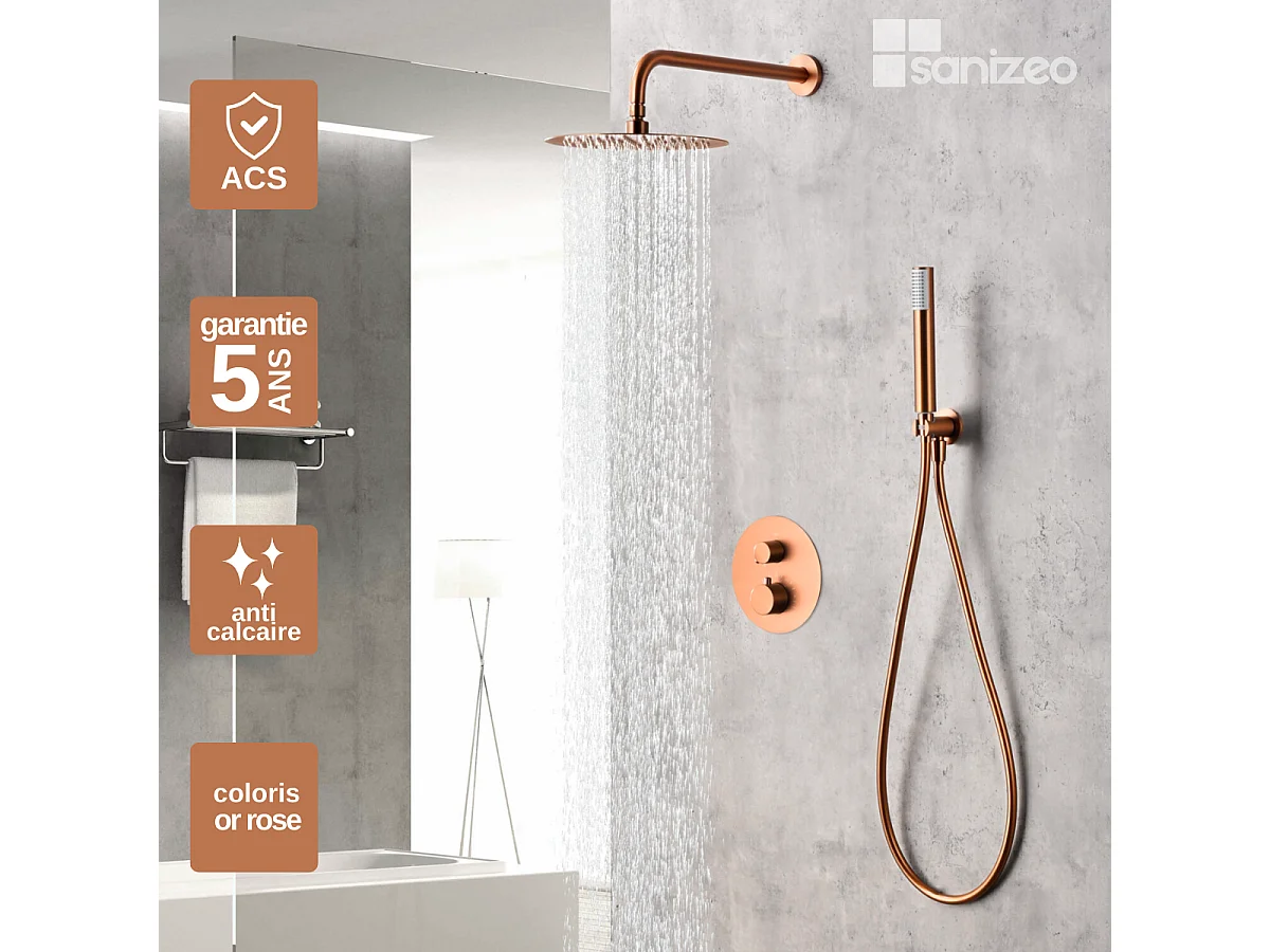 Colonne de Douche Encastrée Anti-Calcaire Or Rose Cuivré IMEX MONZA GPM039/ORC