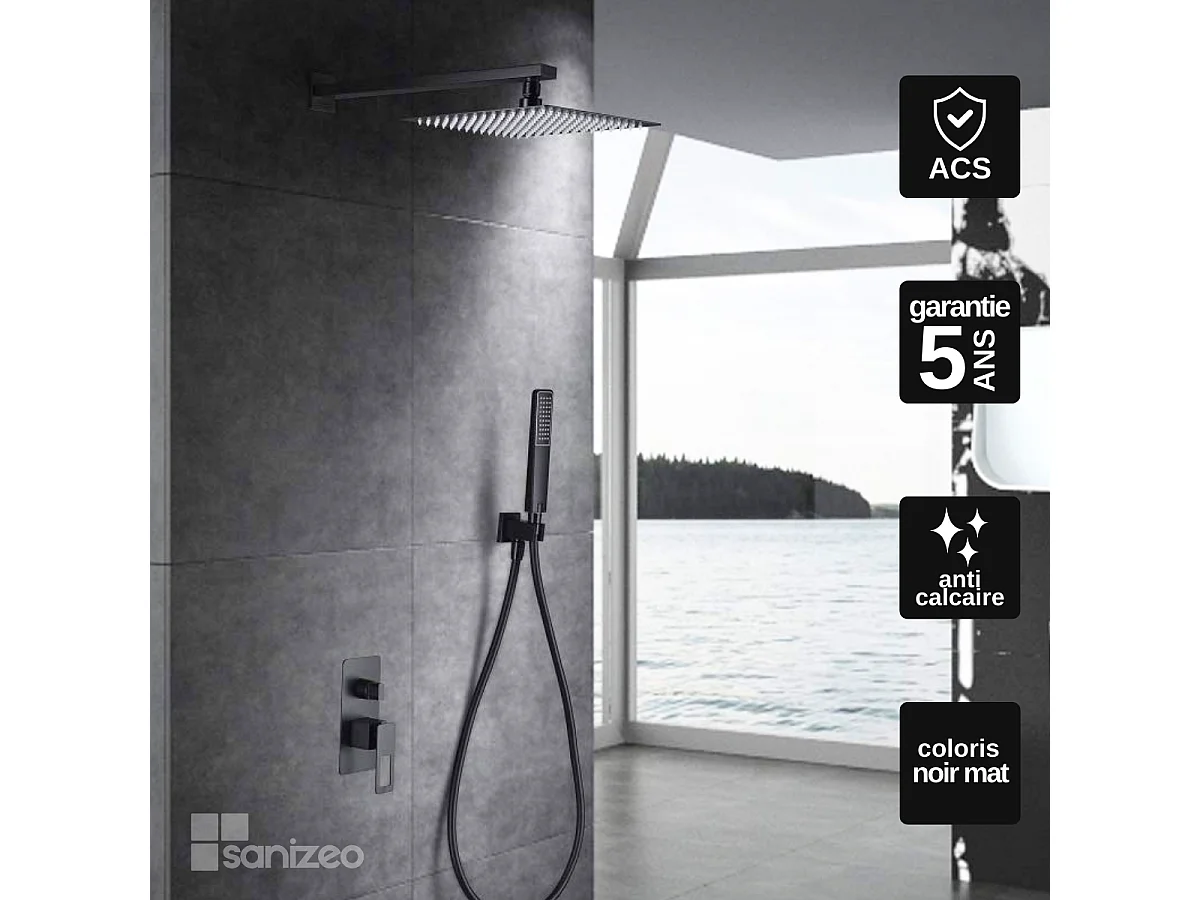 Colonne de Douche Encastrée noir mat anti-calcaire - Design Moderne et Économie d'eau - Kit Complet SUECIA IMEX