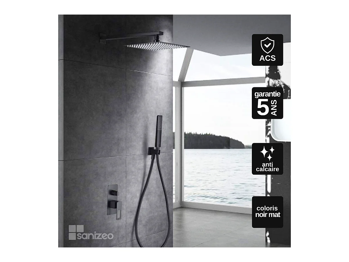 Colonne de Douche Encastrée noir mat anti-calcaire - Design Moderne et Économie d'eau - Kit Complet SUECIA IMEX