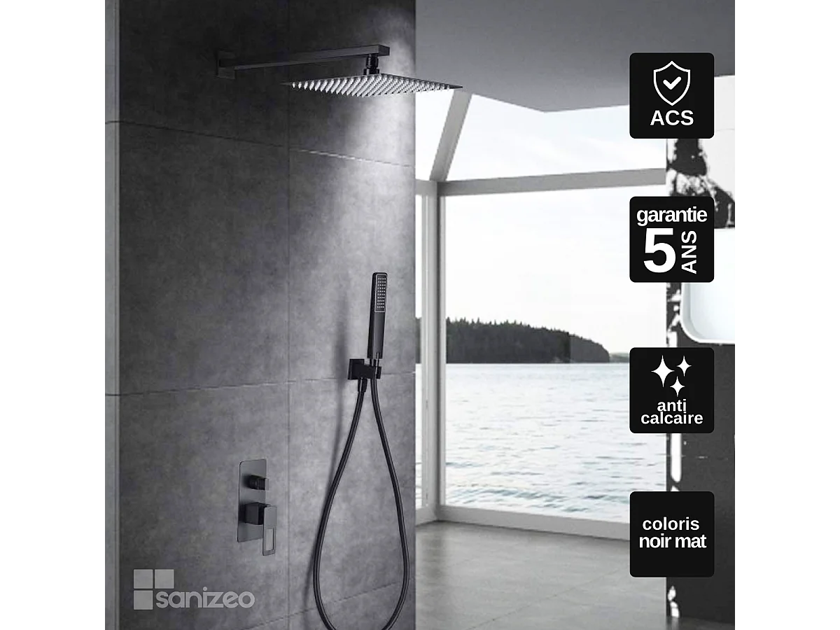 Colonne de Douche Encastrée noir mat anti-calcaire - Design Moderne et Économie d'eau - Kit Complet SUECIA IMEX