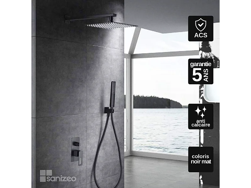 Colonne de Douche Encastrée noir mat anti-calcaire - Design Moderne et Économie d'eau - Kit Complet SUECIA IMEX
