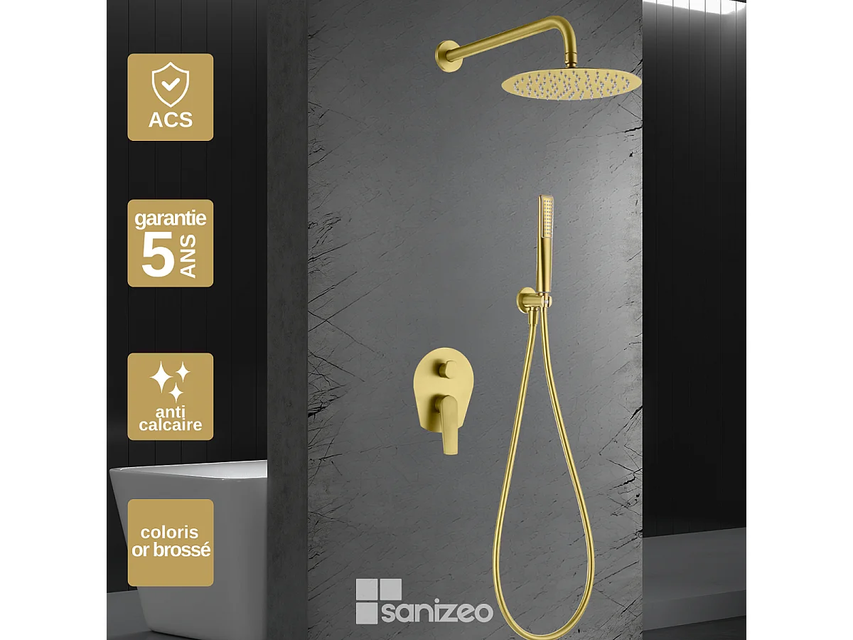 Colonne de Douche Encastrée or brossé anti-calcaire - Design Moderne et Économie d'eau - Kit Complet DELOS IMEX