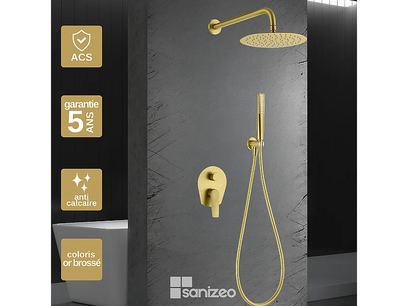 Colonne de Douche Encastrée or brossé anti-calcaire - Design Moderne et Économie d'eau - Kit Complet DELOS IMEX