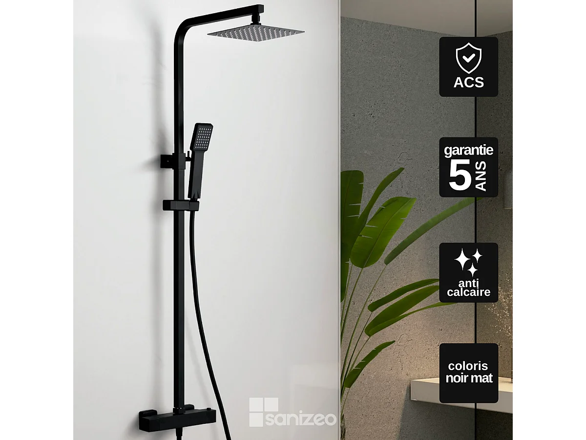 Colonne de Douche avec Mitigeur Thermostatique noir mat anti-calcaire - Design Moderne - VIGO IMEX