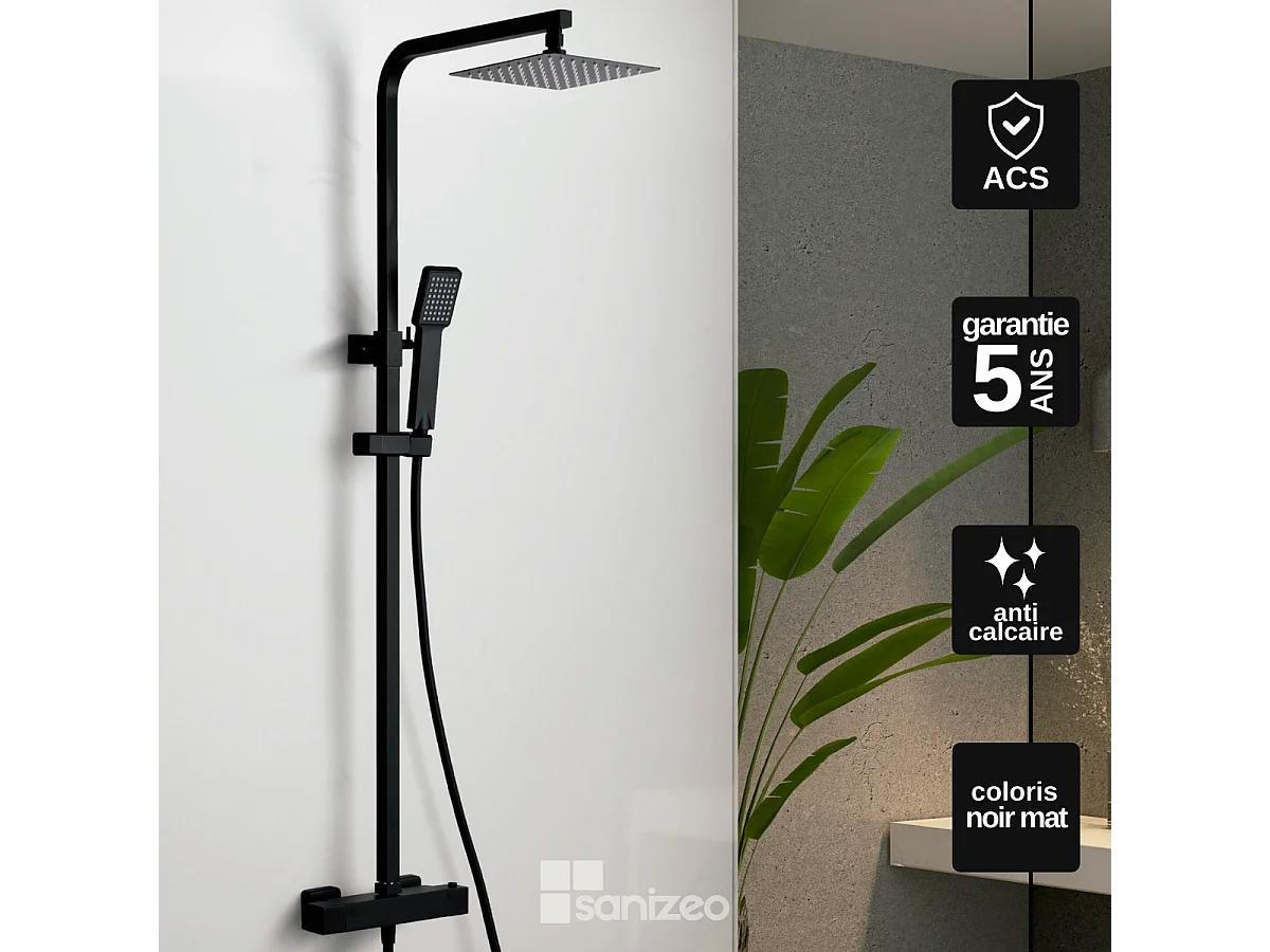 Colonne de Douche avec Mitigeur Thermostatique noir mat anti-calcaire - Design Moderne - VIGO IMEX