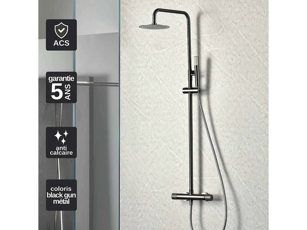Colonne de Douche avec Mitigeur Thermostatique noir métal anti-calcaire - Design Moderne - MONZA IMEX