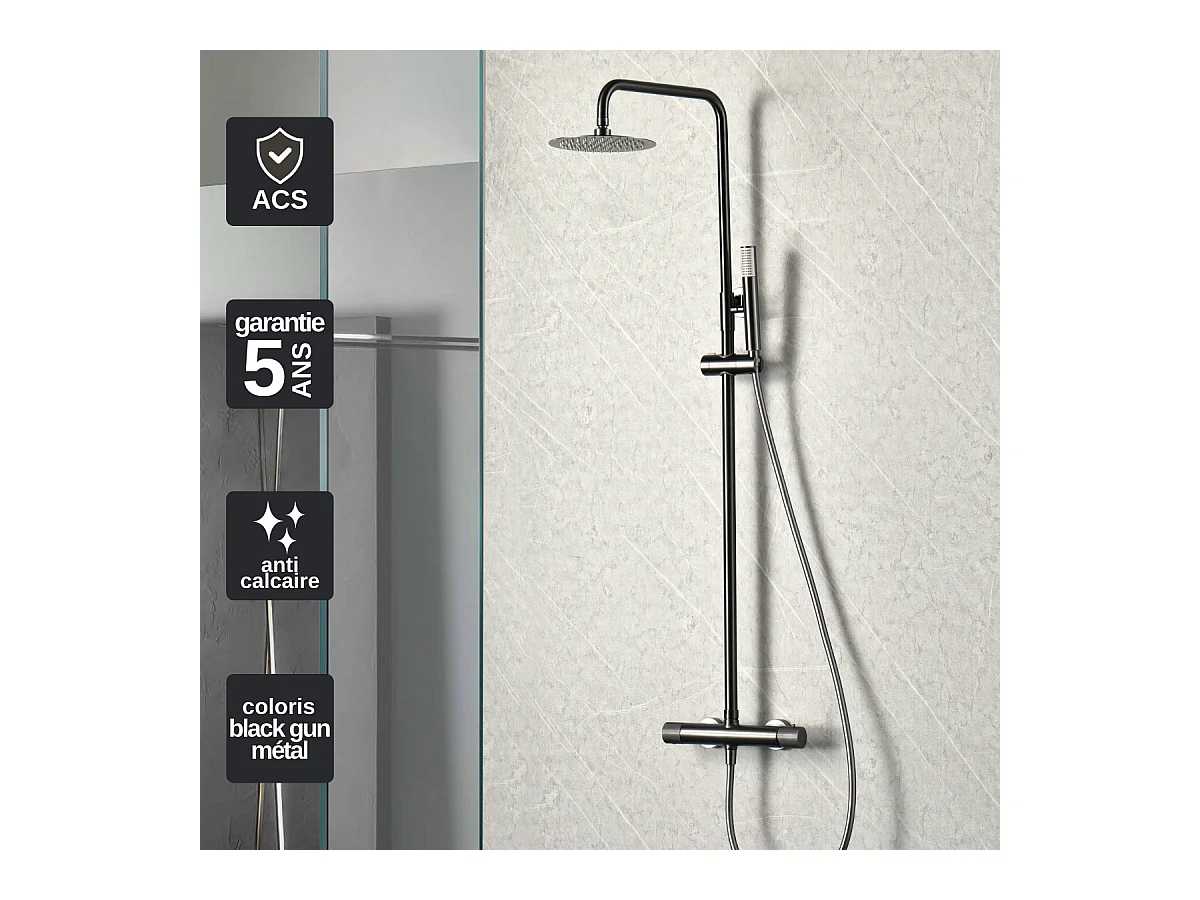 Colonne de Douche Thermostatique Anti-Calcaire Black Gun Métal IMEX MONZA BTD038/BGM