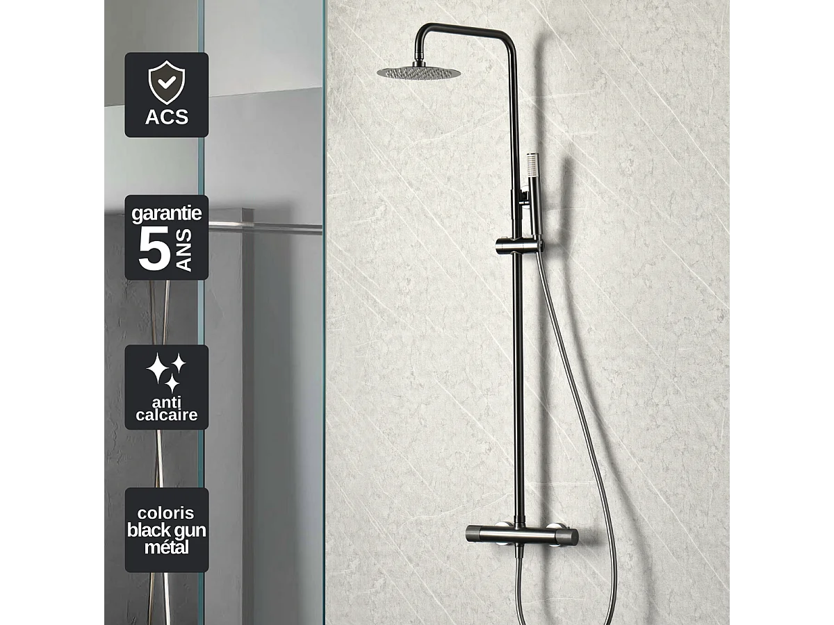 Colonne de Douche avec Mitigeur Thermostatique noir métal anti-calcaire - Design Moderne - MONZA IMEX