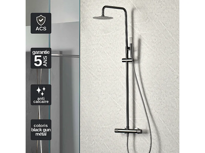 Colonne de Douche avec Mitigeur Thermostatique noir métal anti-calcaire - Design Moderne - MONZA IMEX