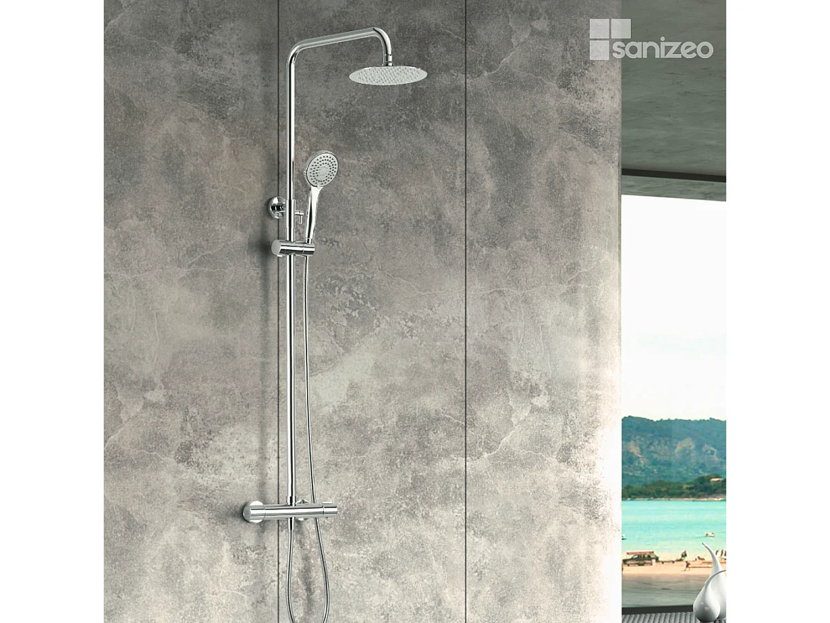 Colonne de Douche avec Mitigeur Thermostatique chromé anti-calcaire - Design Moderne - ECOKENT IMEX