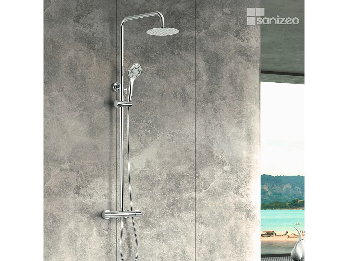 Colonne de Douche avec Mitigeur Thermostatique chromé anti-calcaire - Design Moderne - ECOKENT IMEX