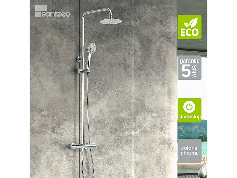 Colonne de Douche avec Mitigeur Thermostatique chromé anti-calcaire - Design Moderne - ECOKENT IMEX