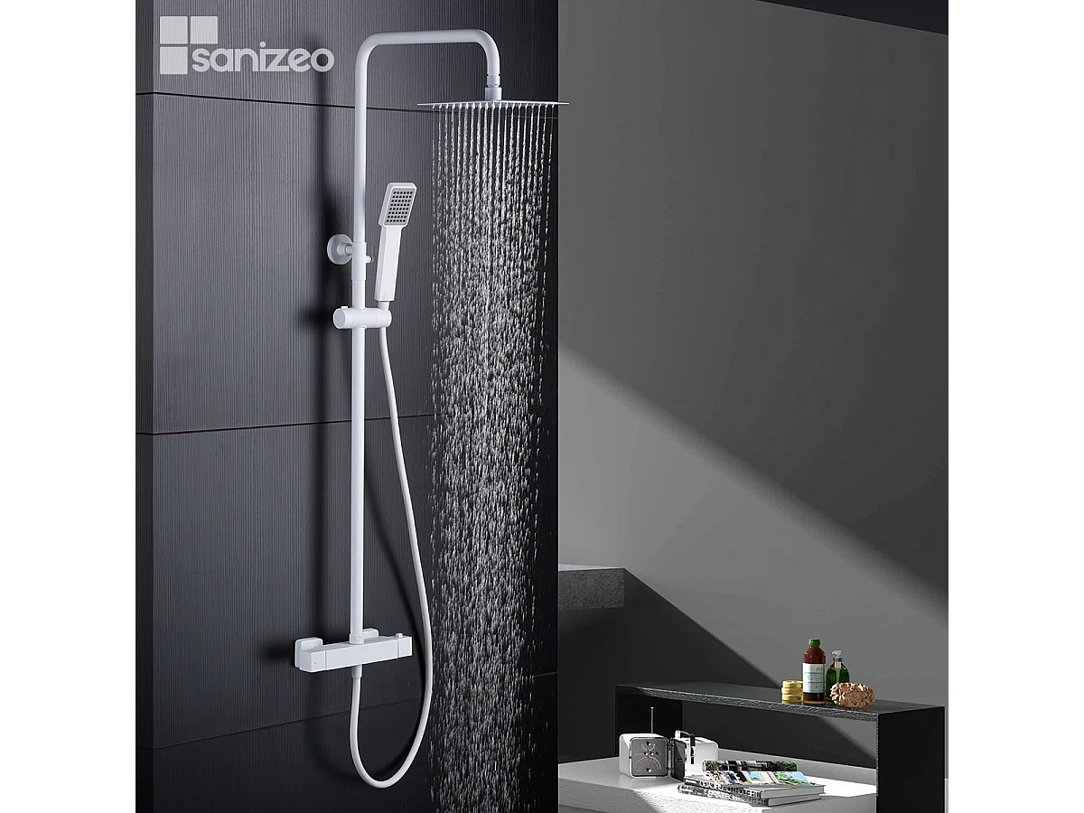 Colonne de Douche avec Mitigeur Thermostatique blanc mat anti-calcaire - Design Moderne - ART IMEX