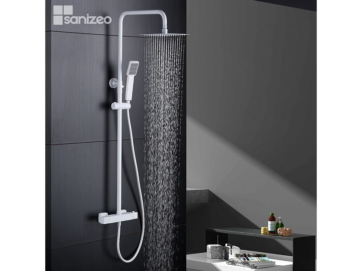 Colonne de Douche avec Mitigeur Thermostatique blanc mat anti-calcaire - Design Moderne - ART IMEX