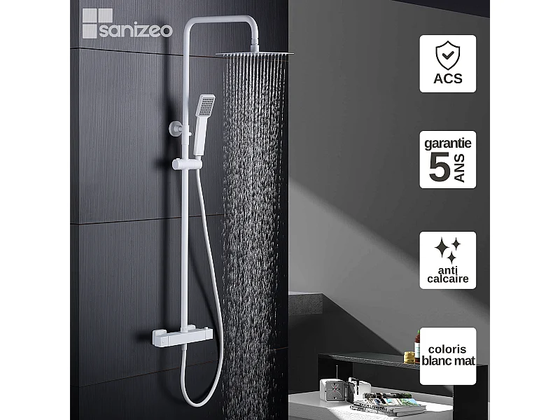 Colonne de Douche avec Mitigeur Thermostatique blanc mat anti-calcaire - Design Moderne - ART IMEX