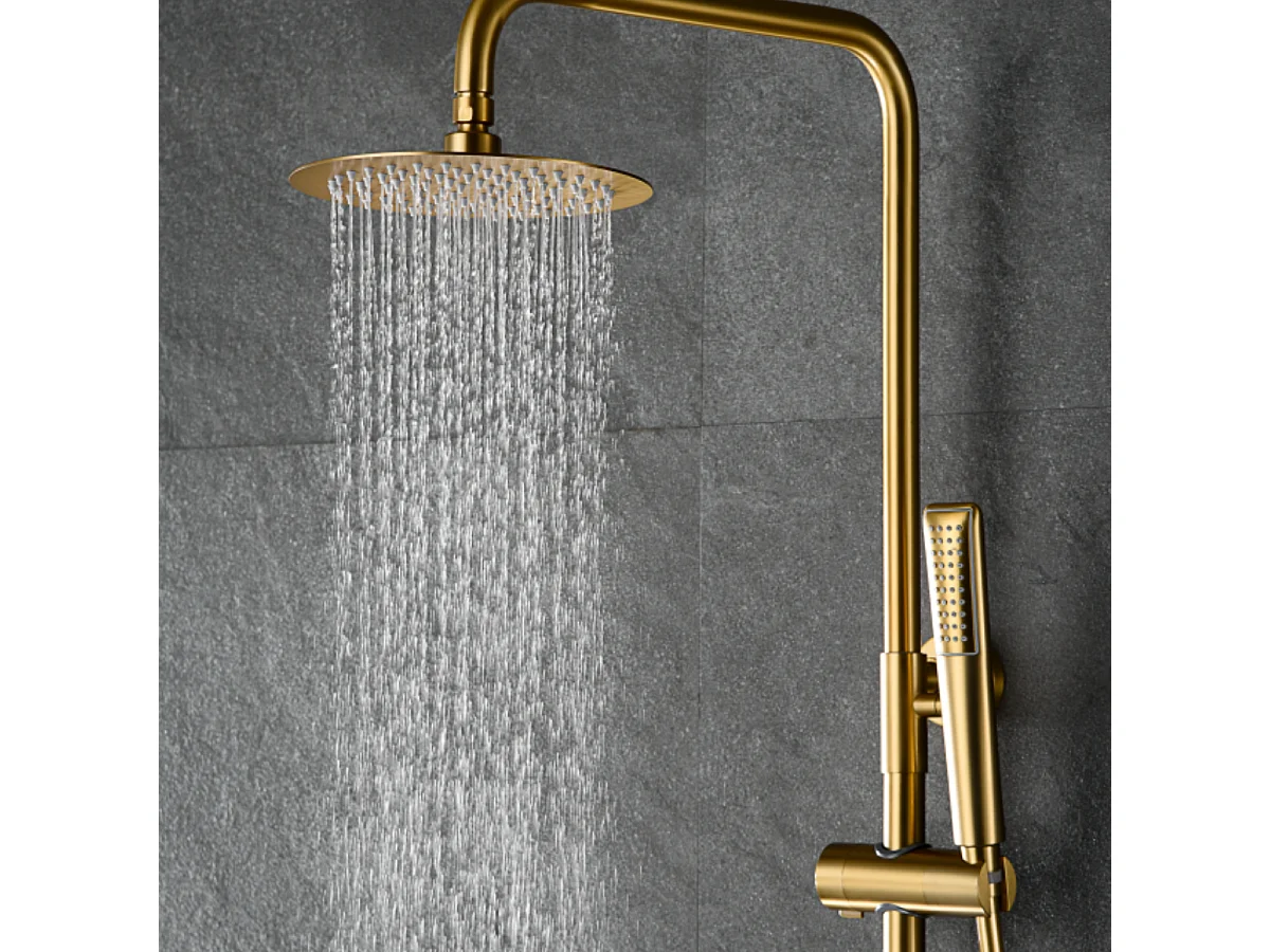 Colonne de Douche avec Mitigeur Thermostatique or brossé anti-calcaire - Design Moderne - NAPOLES IMEX