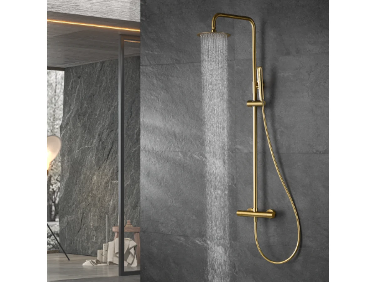 Colonne de Douche avec Mitigeur Thermostatique or brossé anti-calcaire - Design Moderne - NAPOLES IMEX