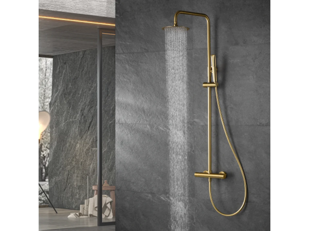 Colonne de Douche avec Mitigeur Thermostatique or brossé anti-calcaire - Design Moderne - NAPOLES IMEX