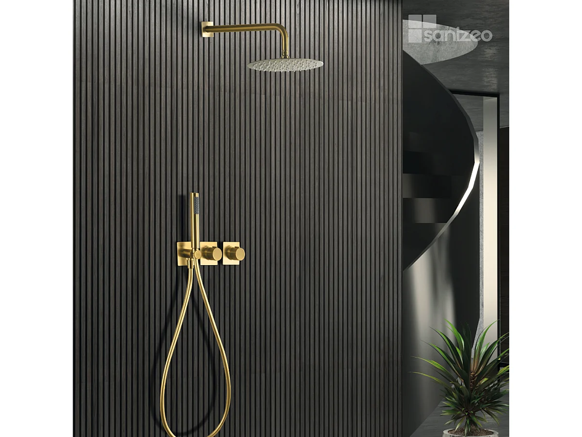 Colonne de Douche Encastrée avec Mitigeur Thermostatique or brossé anti-calcaire - Design Moderne - TIBET IMEX