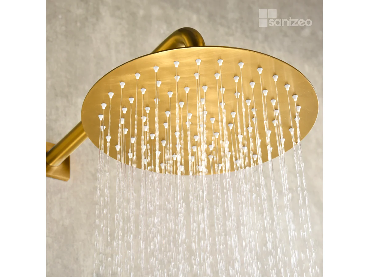 Colonne de Douche Encastrée avec Mitigeur Thermostatique or brossé anti-calcaire - Design Moderne - TIBET IMEX