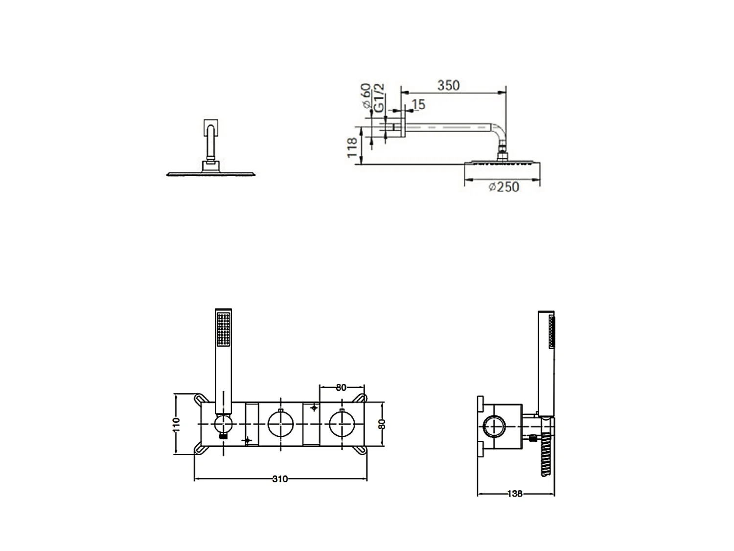 Colonne de Douche Encastrée avec Mitigeur Thermostatique or brossé anti-calcaire - Design Moderne - TIBET IMEX