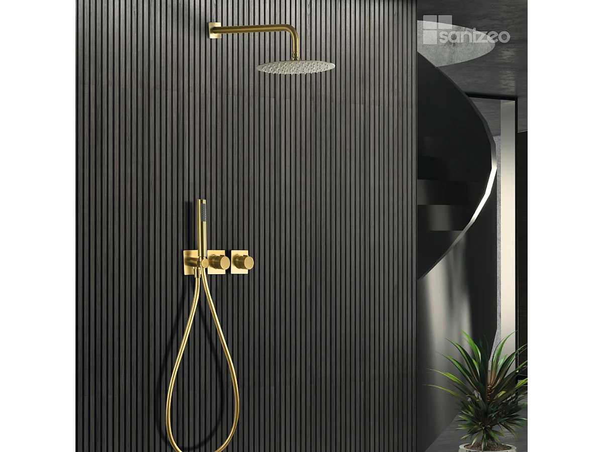 Colonne de Douche Encastrée avec Mitigeur Thermostatique or brossé anti-calcaire - Design Moderne - TIBET IMEX