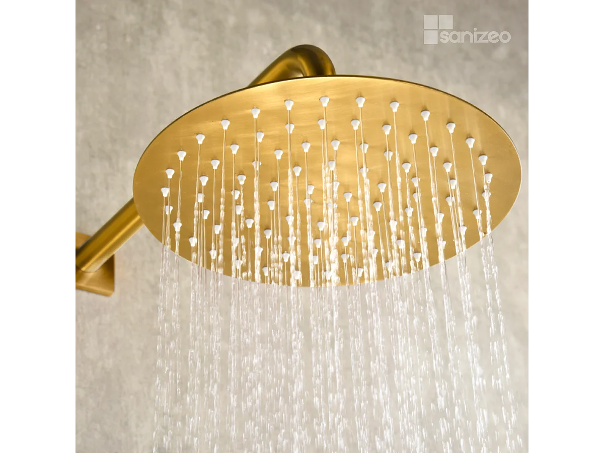 Colonne de Douche Encastrée avec Mitigeur Thermostatique or brossé anti-calcaire - Design Moderne - TIBET IMEX