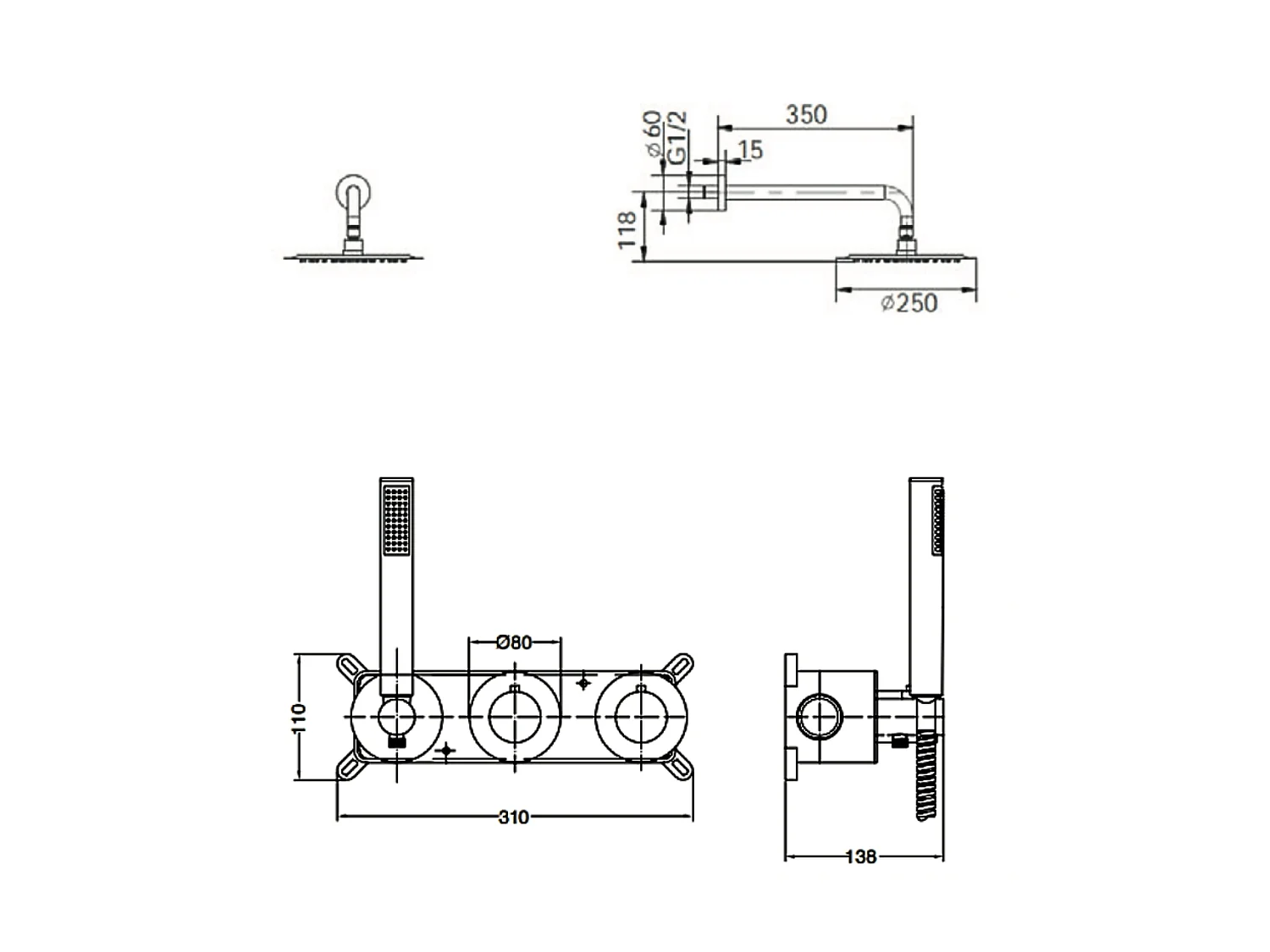 Colonne de Douche Encastrée avec Mitigeur Thermostatique noir mat anti-calcaire - Design Moderne - ASSEN IMEX