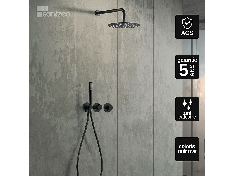Colonne de Douche Encastrée avec Mitigeur Thermostatique noir mat anti-calcaire - Design Moderne - ASSEN IMEX