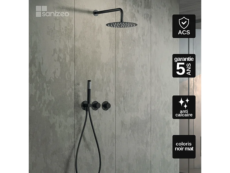 Colonne de Douche Encastrée avec Mitigeur Thermostatique noir mat anti-calcaire - Design Moderne - ASSEN IMEX