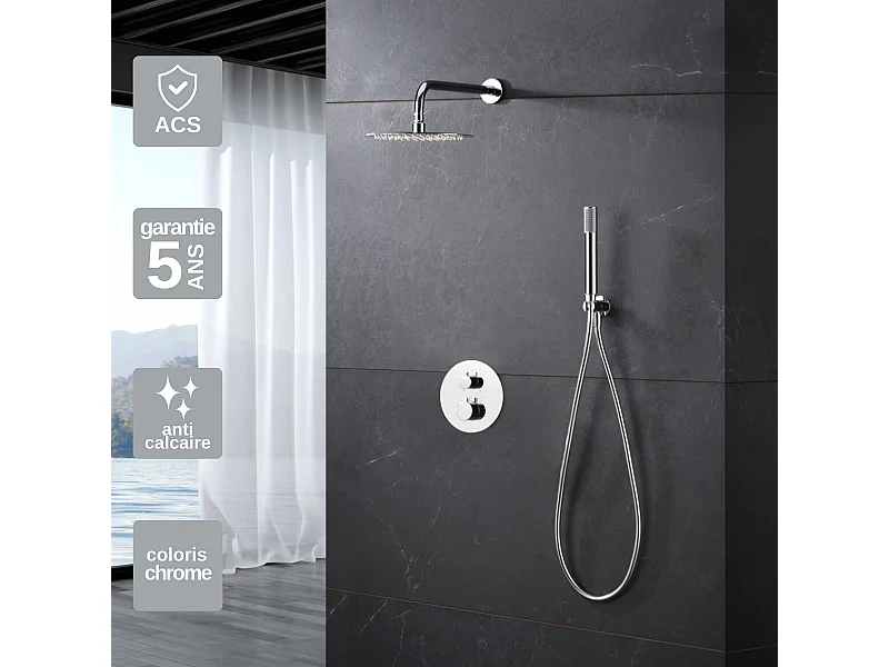 Colonne de Douche Encastrée Thermostatique  Anti-Calcaire Chrome IMEX MONZA GTM039