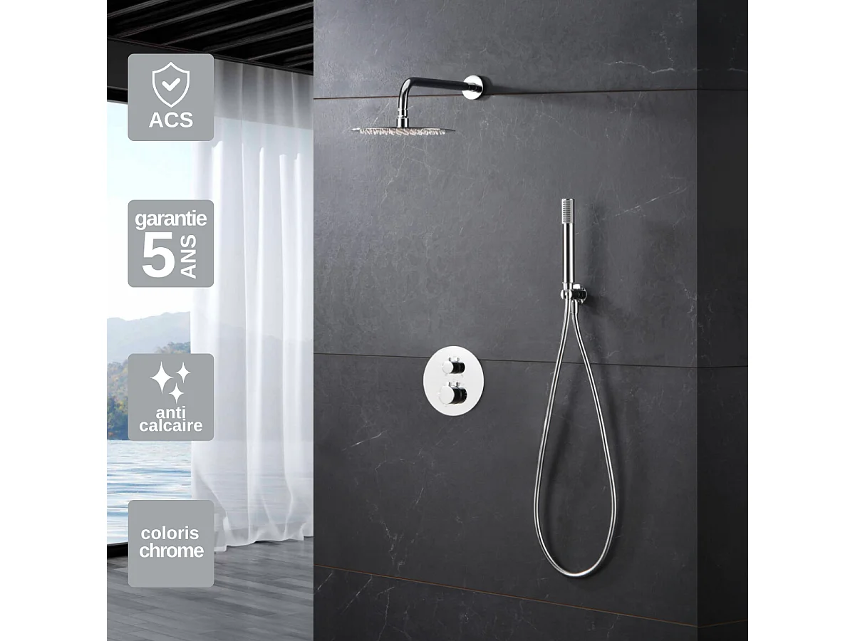 Colonne de Douche Encastrée Thermostatique  Anti-Calcaire Chrome IMEX MONZA GTM039