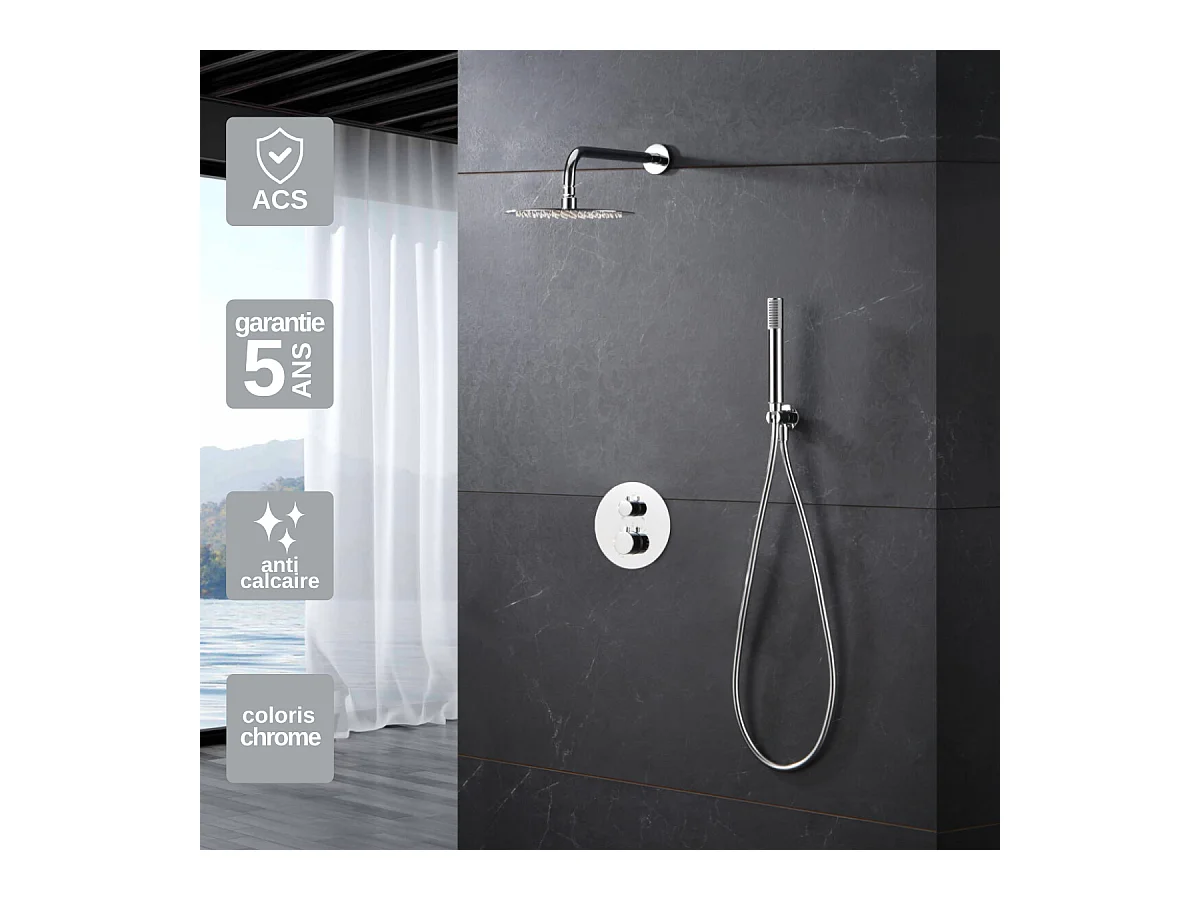 Colonne de Douche Encastrée Thermostatique  Anti-Calcaire Chrome IMEX MONZA GTM039