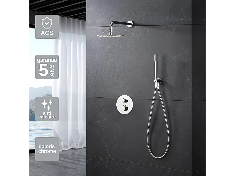 Colonne de Douche Encastrée Thermostatique  Anti-Calcaire Chrome IMEX MONZA GTM039