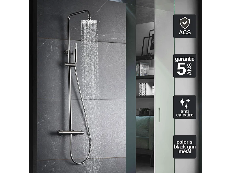 Colonne de Douche Thermostatique Anti-Calcaire Black Gun Métal IMEX MONZA BTM039/BGM