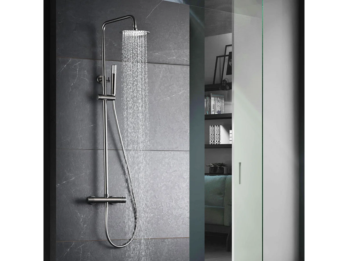 Colonne de Douche Thermostatique Anti-Calcaire Black Gun Métal IMEX MONZA BTM039/BGM