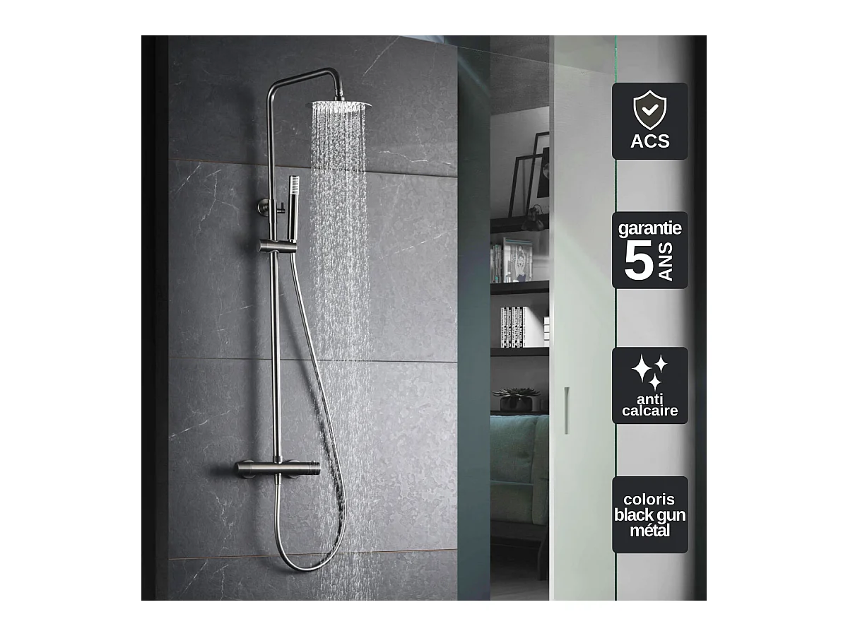 Colonne de Douche Thermostatique Anti-Calcaire Black Gun Métal IMEX MONZA BTM039/BGM