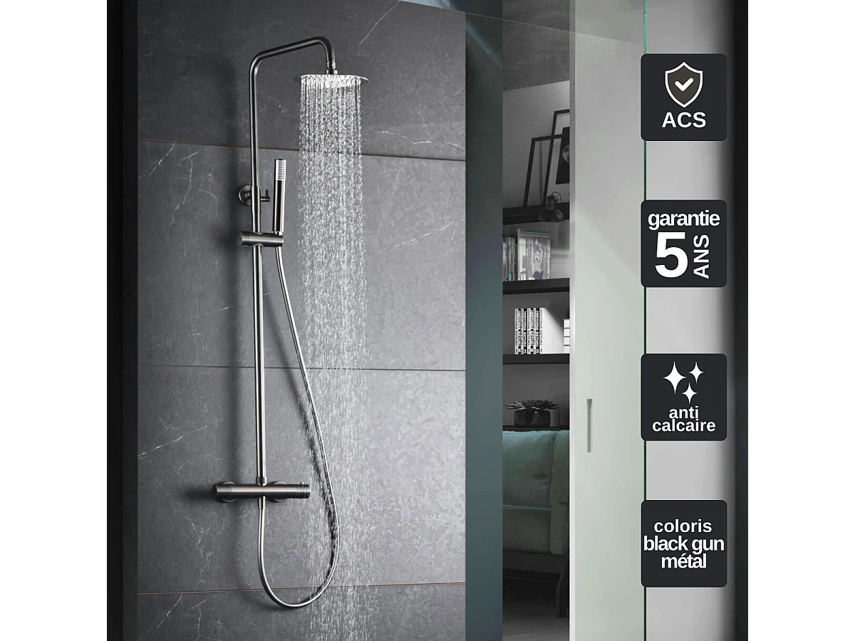 Colonne de Douche Thermostatique Anti-Calcaire Black Gun Métal IMEX MONZA BTM039/BGM