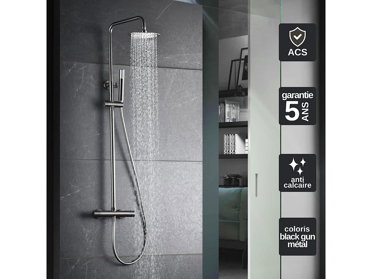 Colonne de Douche Thermostatique Anti-Calcaire Black Gun Métal IMEX MONZA BTM039/BGM