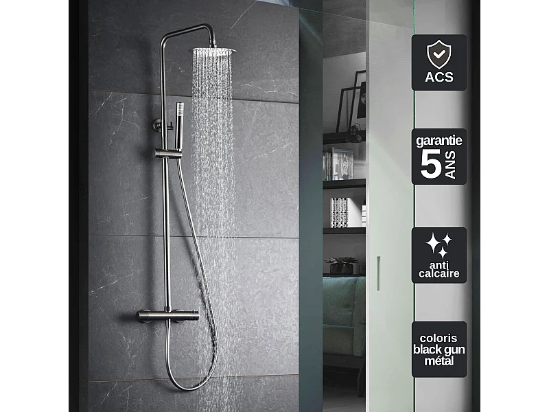Colonne de Douche Thermostatique Anti-Calcaire Black Gun Métal IMEX MONZA BTM039/BGM