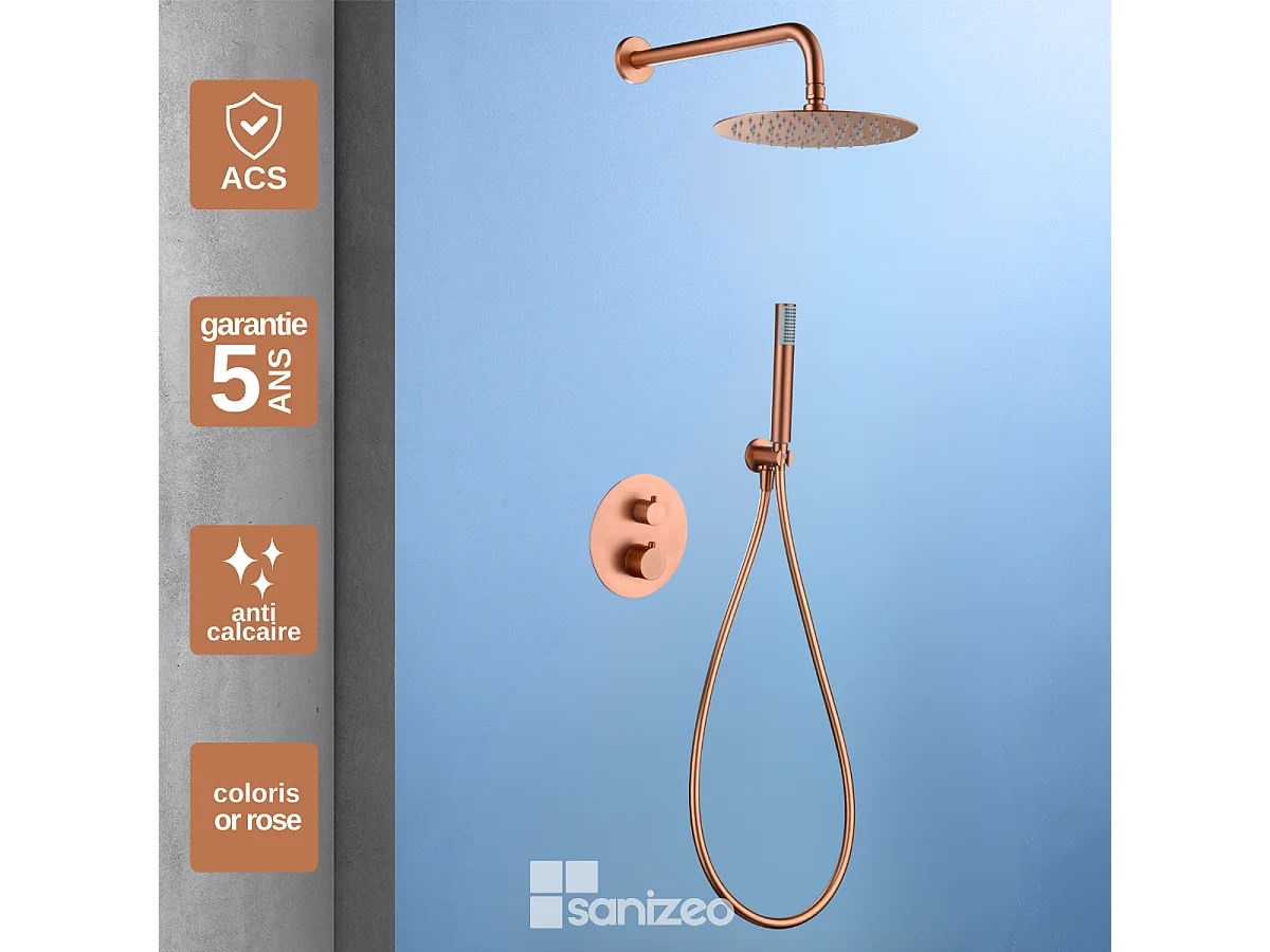 Colonne de Douche Encastrée Thermostatique  Anti-Calcaire Or Rose Cuivré GENOVA GTG053/ORC