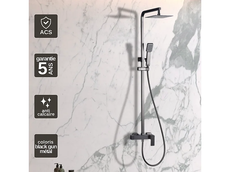 Colonne de Douche noir métal anti-calcaire - Design Moderne et Économie d'eau - Kit Complet PISA IMEX