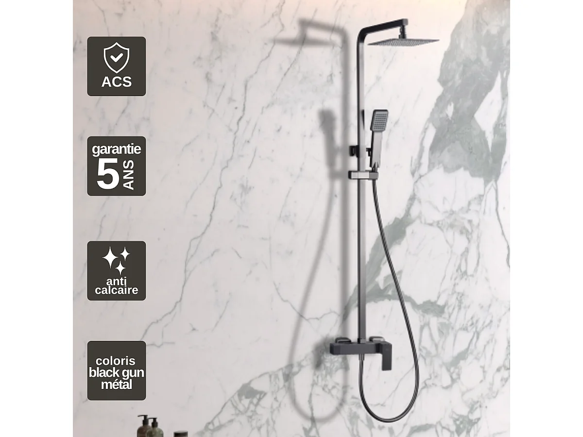 Colonne de Douche noir métal anti-calcaire - Design Moderne et Économie d'eau - Kit Complet PISA IMEX