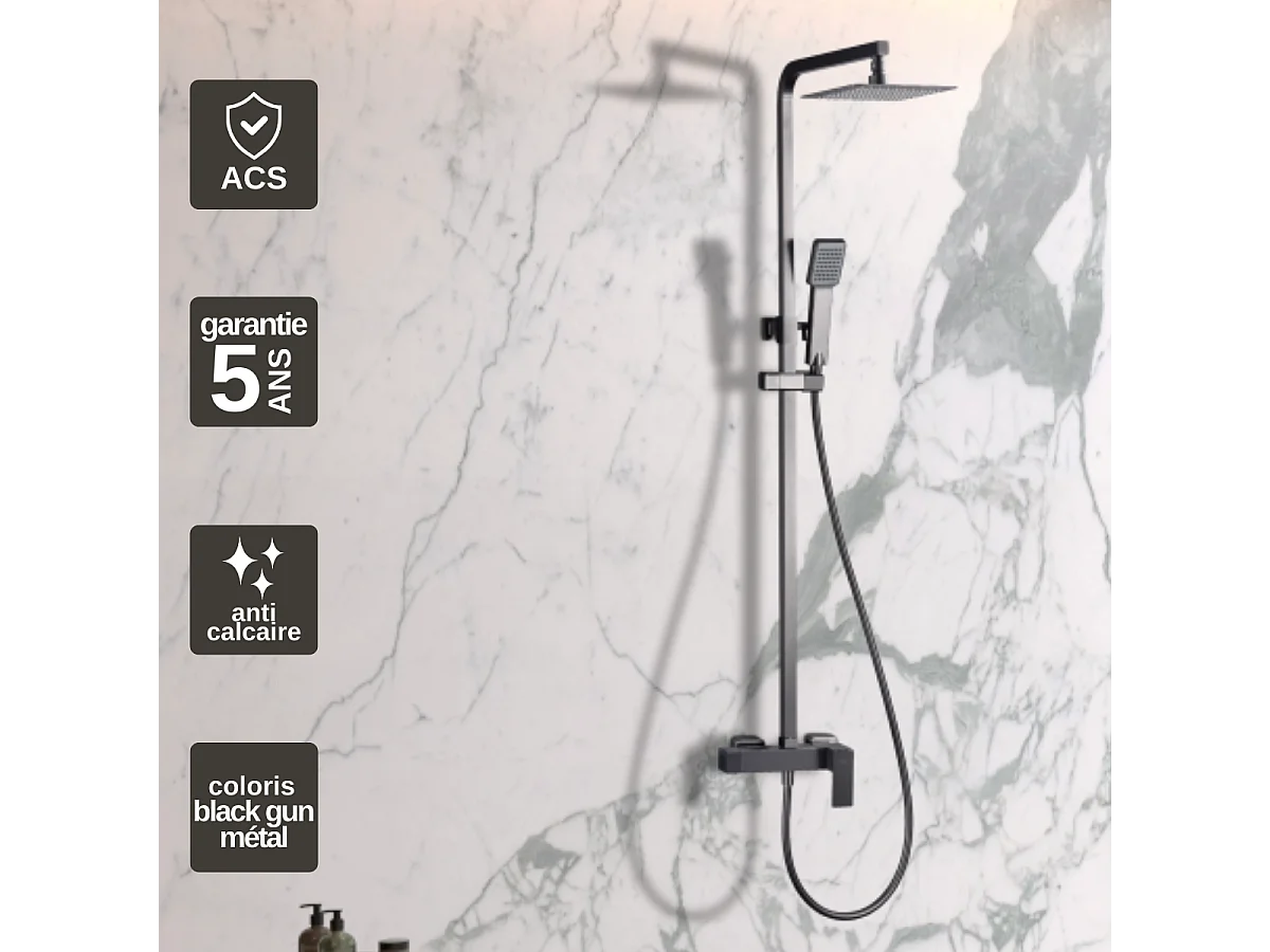 Colonne de Douche noir métal anti-calcaire - Design Moderne et Économie d'eau - Kit Complet PISA IMEX