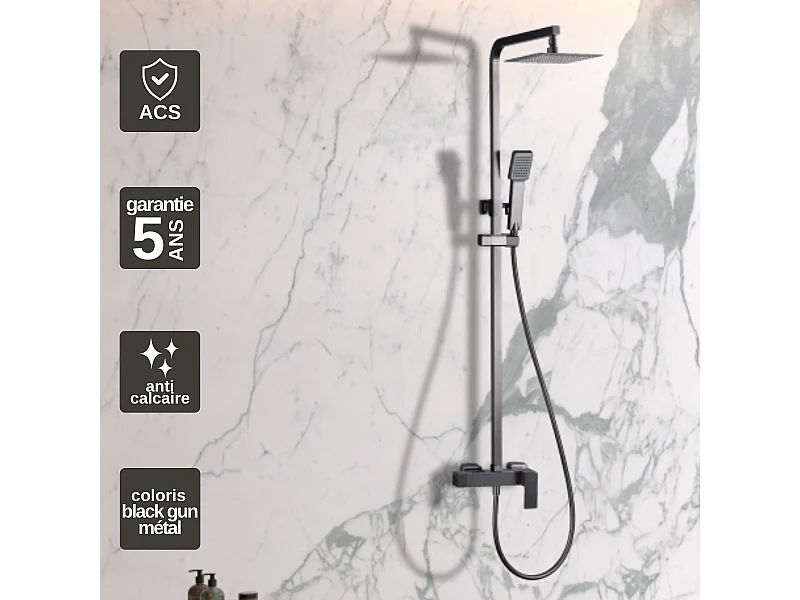 Colonne de Douche noir métal anti-calcaire - Design Moderne et Économie d'eau - Kit Complet PISA IMEX