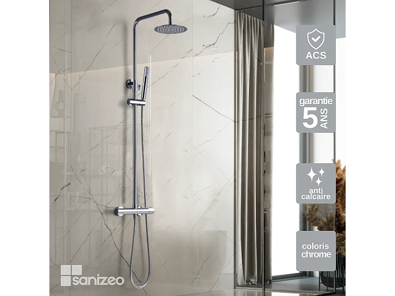 Colonne de Douche avec Mitigeur Thermostatique chromé anti-calcaire - Design Moderne - GENOVA IMEX