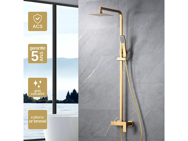 Colonne de Douche or brossé anti-calcaire - Design Moderne et Économie d'eau - Kit Complet PISA IMEX