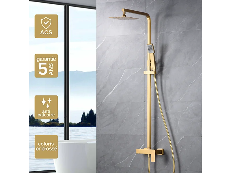 Colonne de Douche or brossé anti-calcaire - Design Moderne et Économie d'eau - Kit Complet PISA IMEX