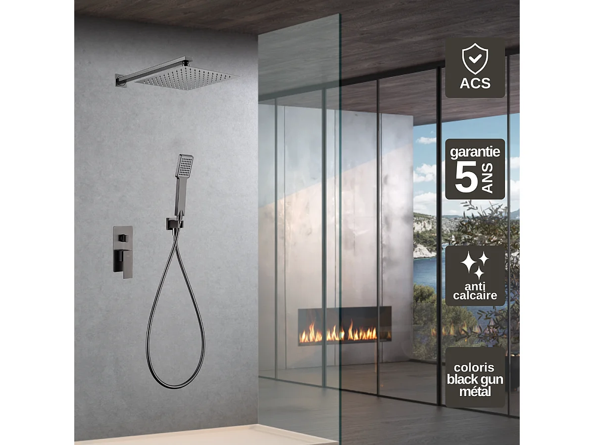 Colonne de Douche Encastrée noir métal anti-calcaire - Design Moderne et Économie d'eau - Kit Complet PISA IMEX