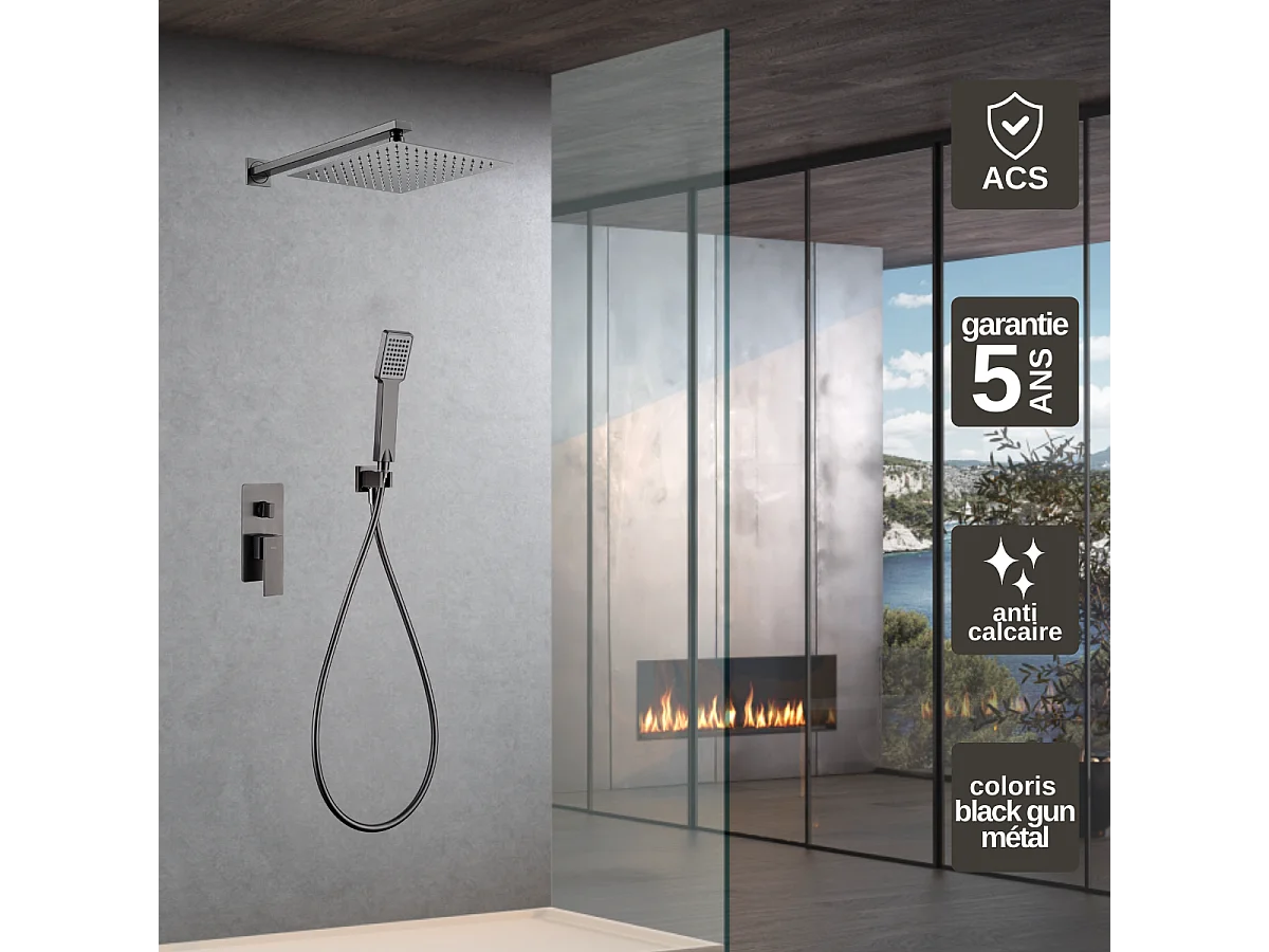 Colonne de Douche Encastrée noir métal anti-calcaire - Design Moderne et Économie d'eau - Kit Complet PISA IMEX